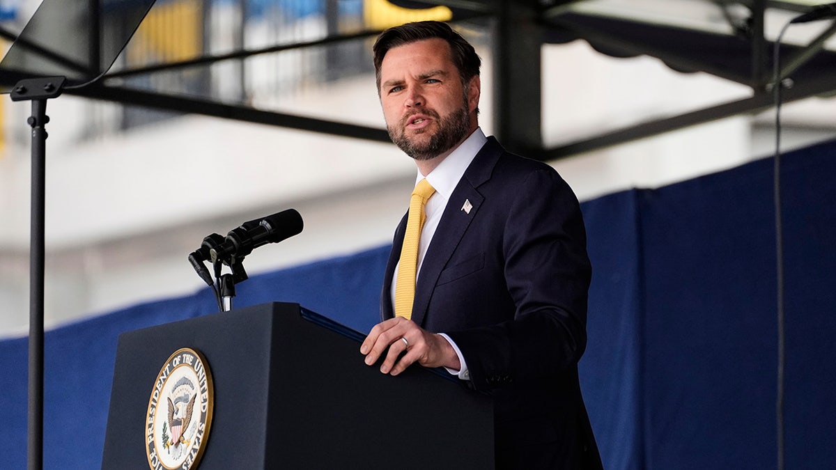 Vice President JD Vance talks to the U.S. Naval Academy Graduation