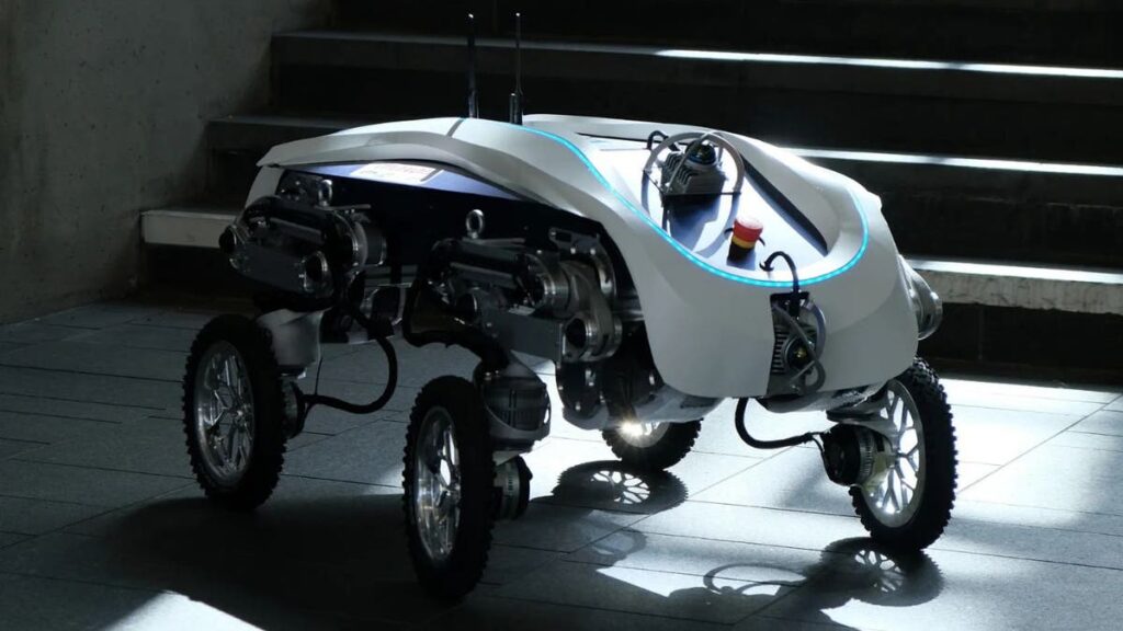 Delivery robot rises autonomously, transports heavy load