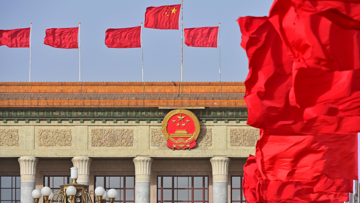 CCP flags on the outside
