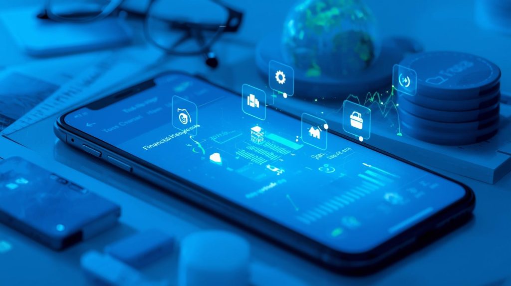 Pessoa usando aplicativo financeiro no celular para organizar gastos e planejar finanças pessoais com tecnologia.