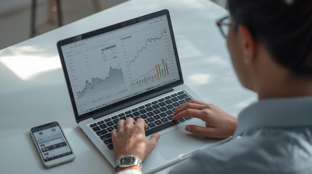 Pessoa usando notebook e celular em ambiente doméstico, organizando tarefas digitais e planejando formas de gerar renda extra com tecnologia.