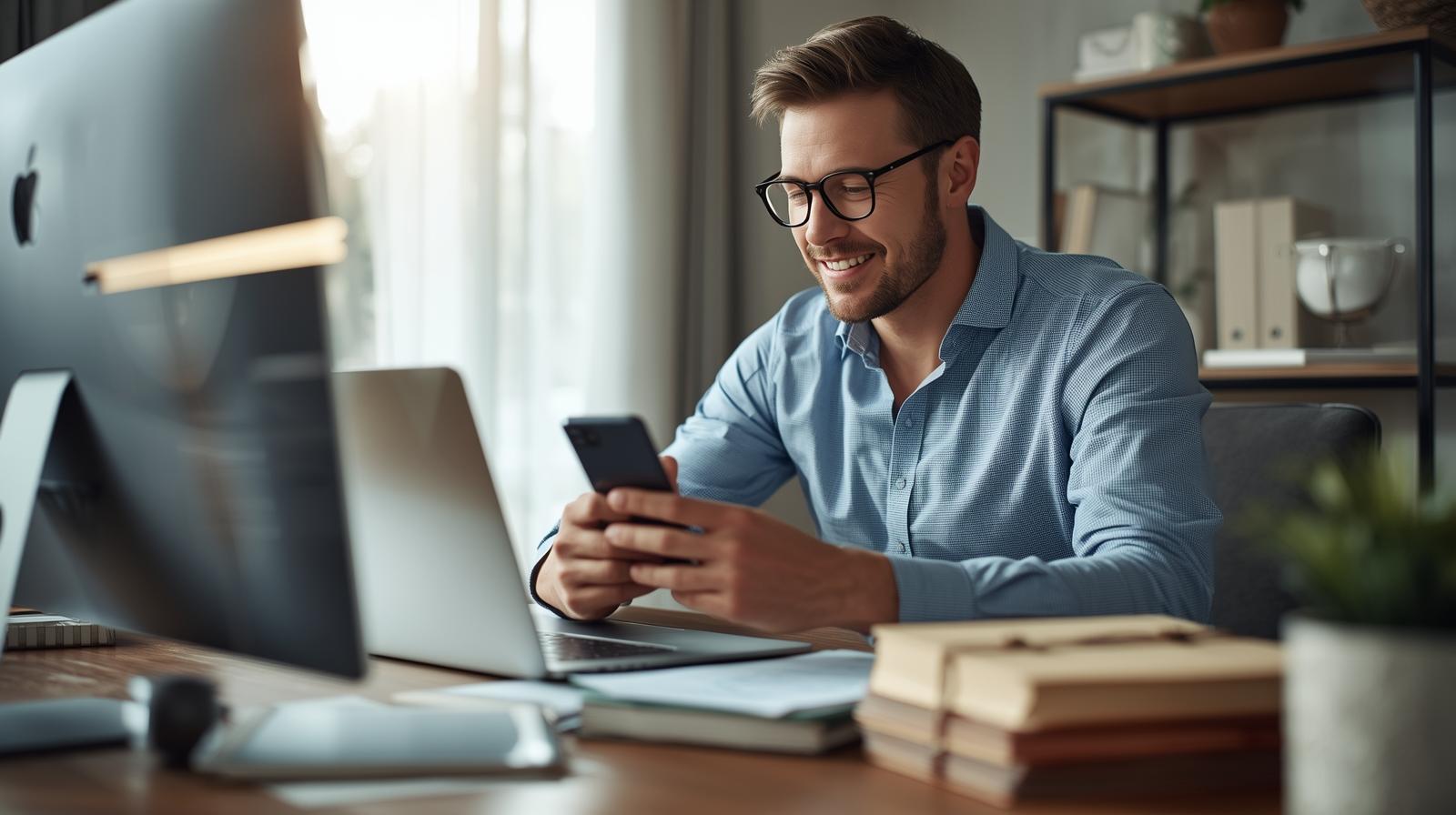 Pessoa utilizando notebook e celular em casa, organizando finanças pessoais e planejando renda extra com ajuda da tecnologia e ferramentas digitais.