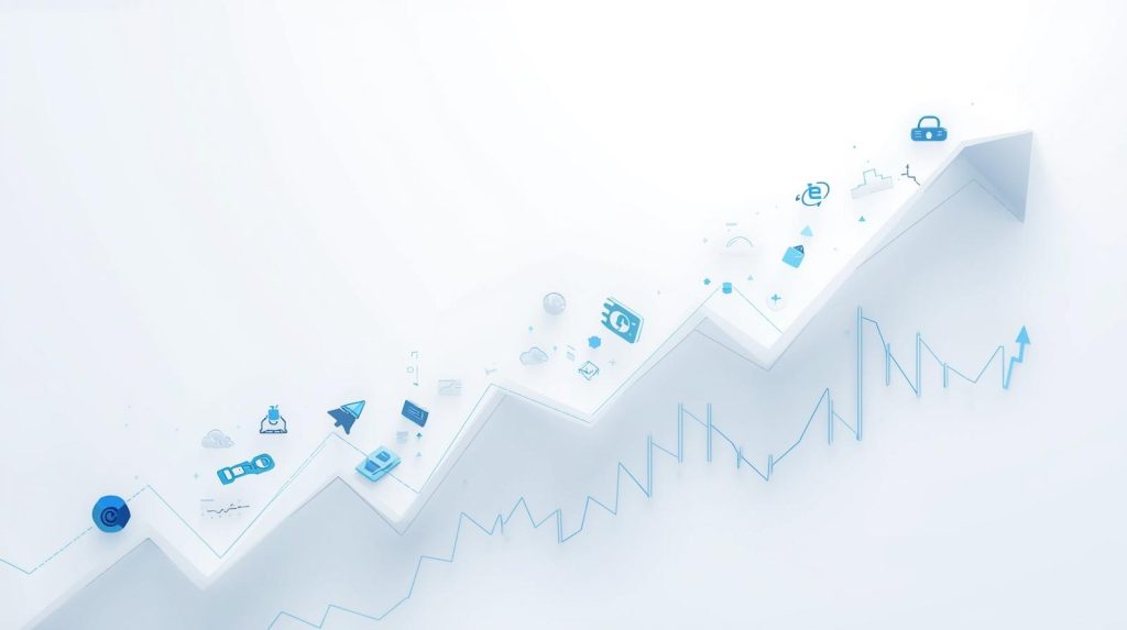 Gráfico mostrando as principais ações do mercado brasileiro em destaque, com indicadores de crescimento e análise financeira.
