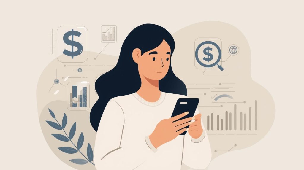 Pessoa usando aplicativo financeiro no celular para organizar gastos e planejar finanças pessoais com tecnologia.