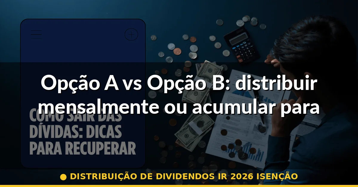 Opção A vs Opção B: distribuir mensalmente ou acumular para distribuir de uma vez — distribuição de dividendos ir 2026 isenção