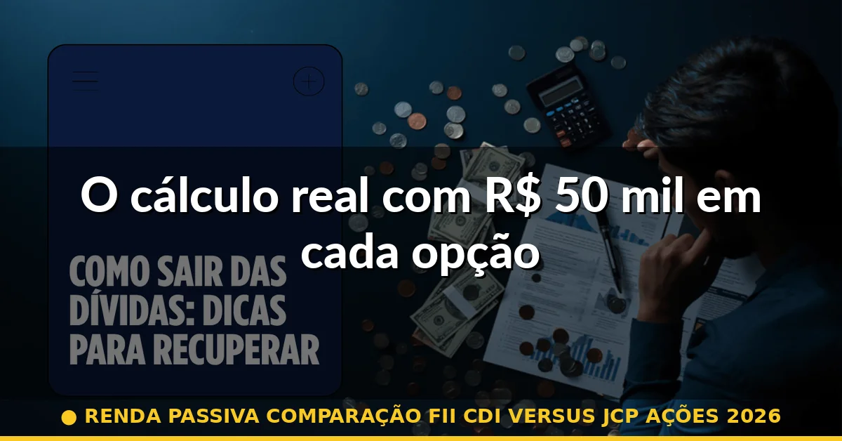 O cálculo real com R$ 50 mil em cada opção — renda passiva comparação fii cdi versus jcp ações 2026
